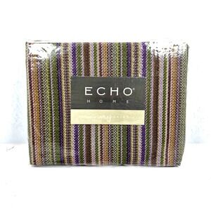 Vtg Echo Full Bedskirt Chelsea Stripe Boho Purple Olive Green Cotton NEW 54 x 75